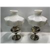 Image 1 : Pair of Oil Lamps with Milk Glass Shades  19H