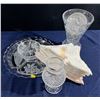 Image 1 : Crystal Serving Platter, Crystal Vase & Coasters w/ Vintage Cloth Napkins