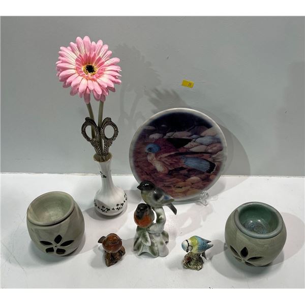 Collection of Indoor Decor- Ceramic Birds, Marble Wall Art, Vase and more