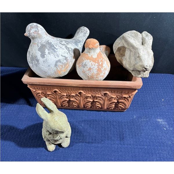 Birds and Bunny Garden Statues with Flower Box ( Very Heavy)