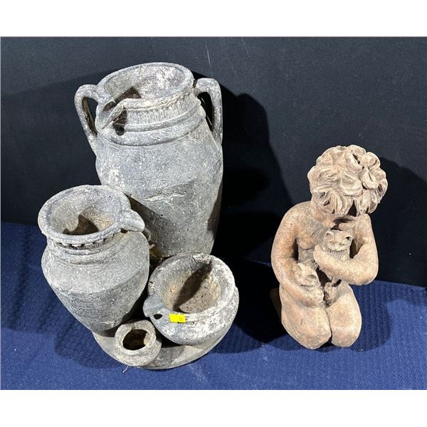 Sculpted Water Jug Pottery &  Garden Child Statue 15 tall