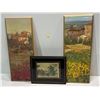 Image 1 : Pair of Tuscan Themed Wall Art 8Wx25H plus Framed Needlework 7Wx4.5H