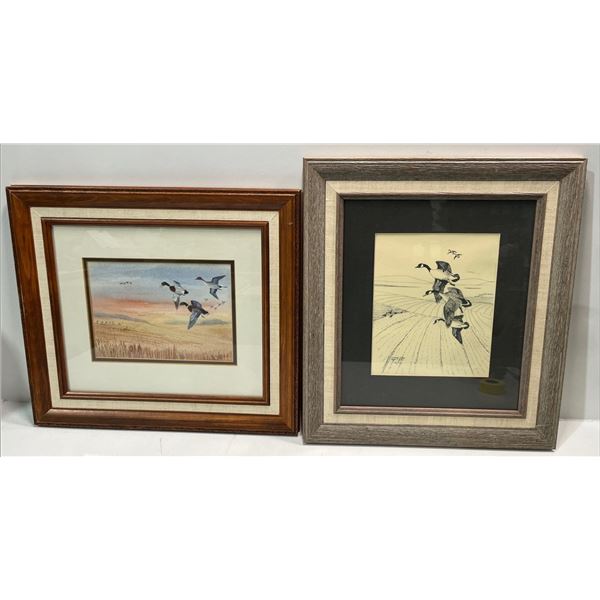 Edgar J. Jones: "Mallards-Pintail" Watercolour Original 14wx12h & "Canada Geese" Print 17.5wx9.5h