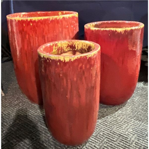 Three Large Red Ceramic Outdoor Planters