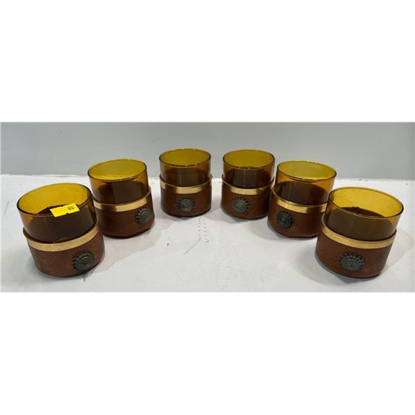 Leather Wrapped Amber Glass Highball Glasses (6)