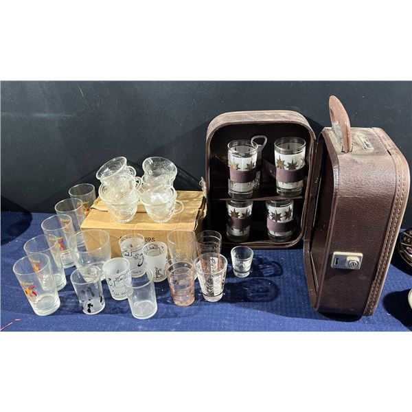 Collection of Glassware includes Travel Case, 8 Punchbowl Glasses with Hooks and more