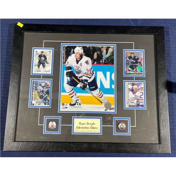 Ryan Smith-Edmonton Oilers Picture, Hockey Cards and Pin Souvenir Frame 22Wx18H