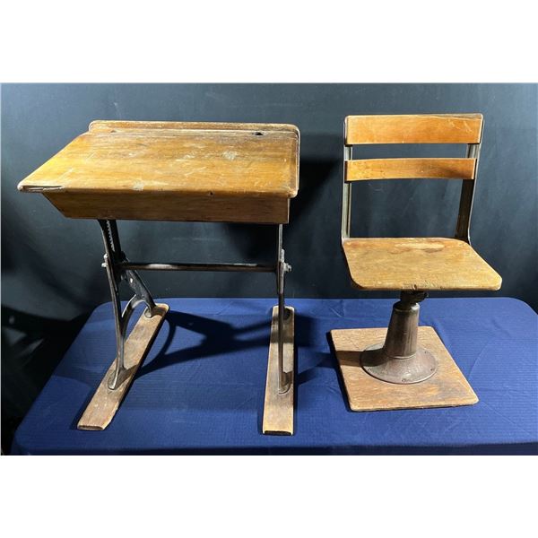 Antique Elementary School Desk and Chair (adjustable)