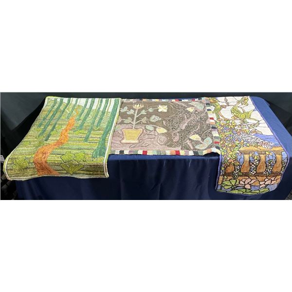 Handmade, Hand Dyed Hook Rug Wall Hangings 16Wx42H-47Wx28H