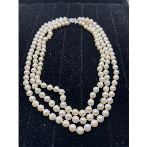 Triple Strand 5mm Pearl Necklace
