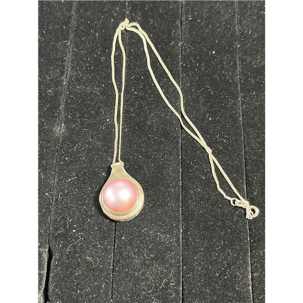 Single 14mm Pink/Purple Pearl on Sterling Silver Chain