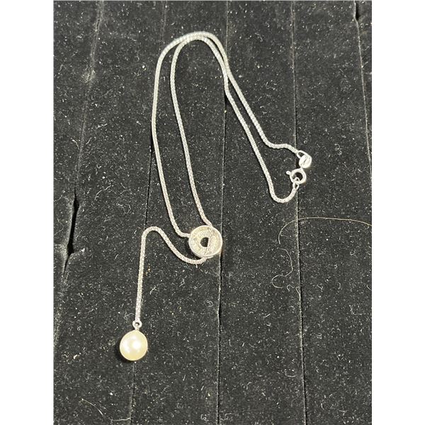 Single 8mm Pearl Necklace with Adjustable Sterling Silver Chain