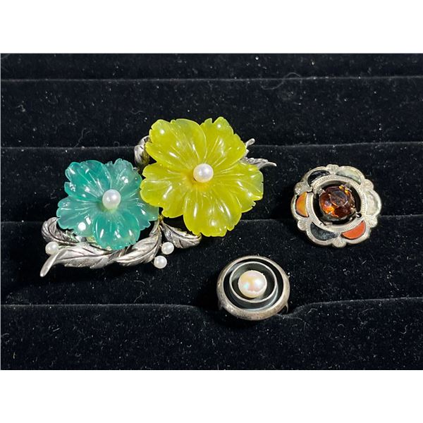 Semi-Precious Gem Brooches and Ring