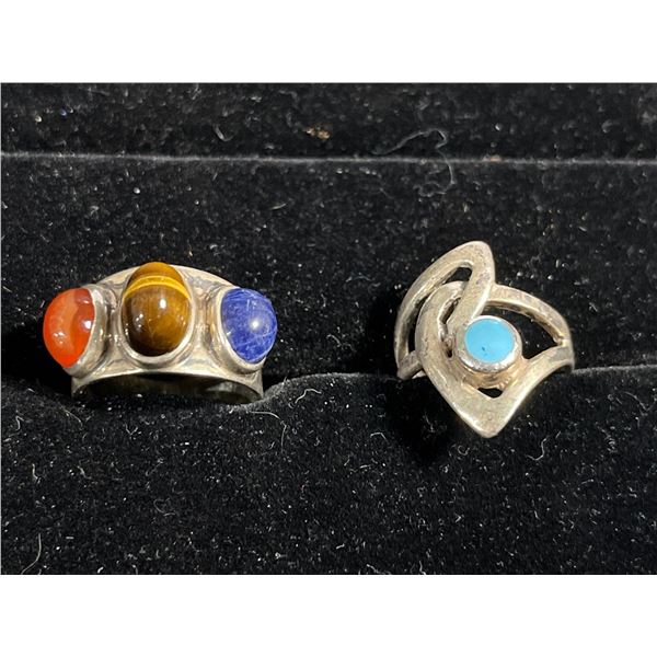 Semi-Precious Gem Sterling Silver Rings 11.04g