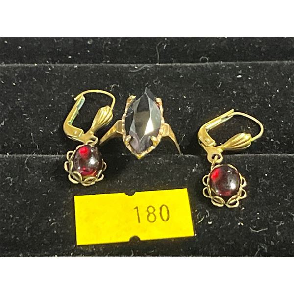 Semi-Precious Gem Earrings and Ring (10K Gold Ring 2.26g)