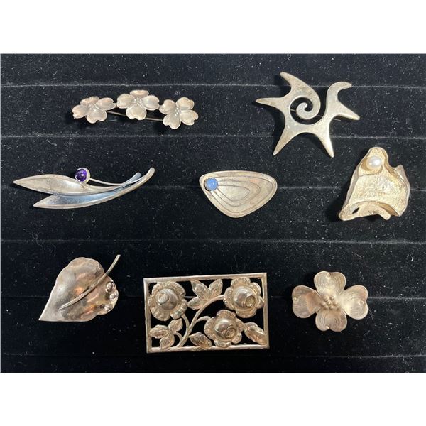 Collection of Sterling Silver Brooches 58.92g