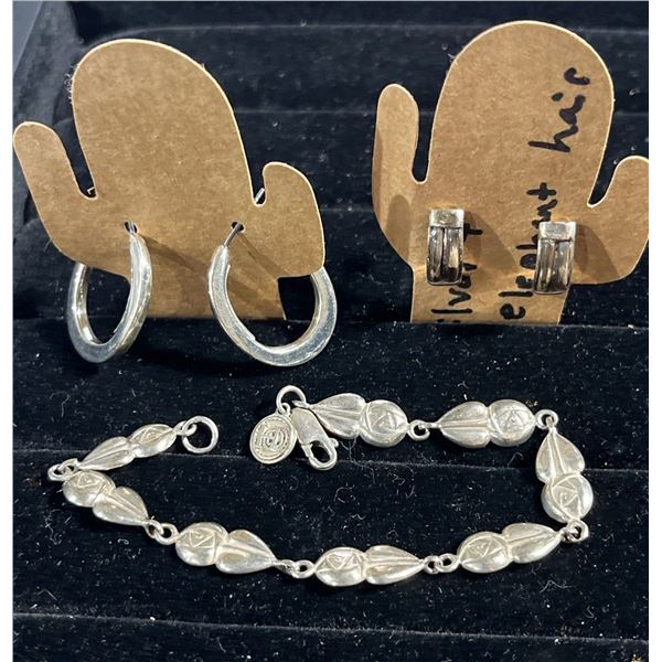 Pair of Sterling Silver Earrings and Bracelet 19.21g