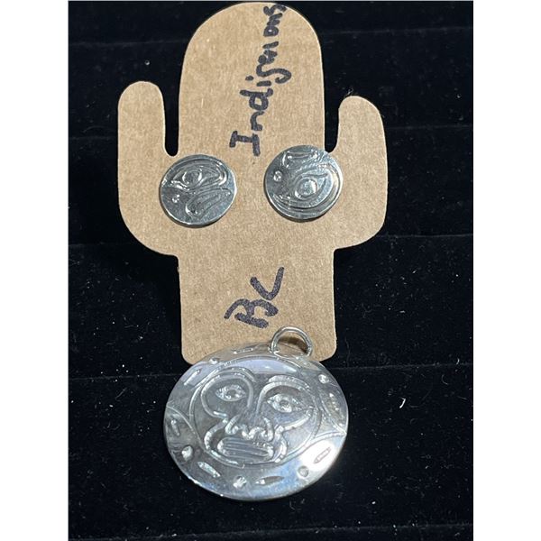 BC Indigenous Theme Sterling Silver Earring and Pendant 8.86g