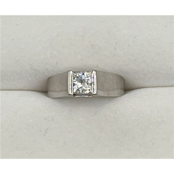 14K White Gold 8.5g 1.01ct I1 H Princess Cut Natural Canadian Maple Leaf Diamond Ring