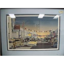 Triple-matted and framed Byron Birdsall "The Way We Were" 114/350 done in 1990 of downtown Fairbanks
