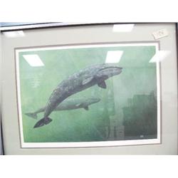 Double-matted framed print by Gary Lyons of whales- 21-1/2" x 27"- 89/250 (118)