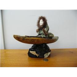 Soapstone kayaker Michael Scott 12" long, 9" tall, 529f (2)