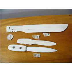 2 ivory letter openers, 1 bone story knife (2)