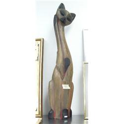Large wood carving of cat 30-1/4" tall (2)