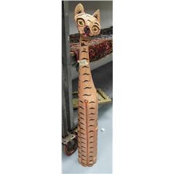 Large wood carving of cat 39-1/4" tall (2)
