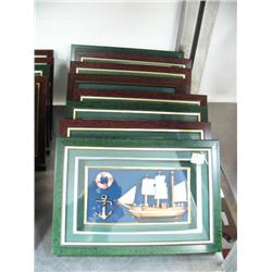Lot of 8 framed ships with anchor and life buoy (8888)