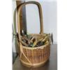 Image 1 : Basket with a lot of antique kitchen utensils with painted wooden green handles (2)