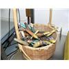 Image 2 : Basket with a lot of antique kitchen utensils with painted wooden green handles (2)