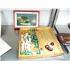Image 1 : Chess pieces in wooden box, framed fish with a reel and net (2)