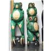 Image 1 : Pair of wooden frogs- one has a frog on head- approx. 31" tall each (2)