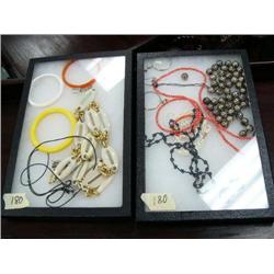 Lot of 2 framed jewelry items- coral, sea pearls, silver baubles (74)