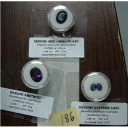 Lot of 3 loose gem stones- cameo, amethyst, sapphire (21)