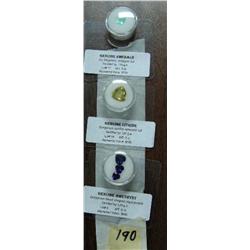 Lot of 3 loose gem stones- emeralds, citrine, amethyst (21)