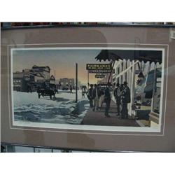 Double-matted and framed Byron Birdsall 280/500 called "Northern Metropolis" done in 1981 scene from