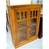 Image 1 : Mission style bookcase with leaded glass panels on top, has 2 doors- 51-1/2" height, 39-1/2" length 