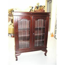Queen Anne-legged 2 door leaded glass bookcase- 51" tall, 37" wide (2)