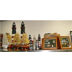 Lot of: 4 sailing ships, 7 lighthouses, 16 framed wine and coffee shadow boxes (8888)