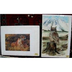 Seerey Lester print 207/1250; original watercolor of a horned owl by Benjamin Downs (2)