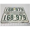 Image 2 : Pair of 1955 Golden Jubilee, Saskatchewan license plates - 168-979