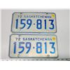 Image 1 : Pair of 1972 Saskatchewan license plates - 159-813