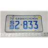 Image 1 : 1972 Saskatchewan license plate - S/B 2-833