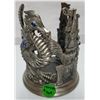 Image 3 : Pewter Dragon & Castle Candle Holder with blue rhinestone accents