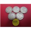 Image 2 : Lot of 5- three 1913 and two 1912 silver canadian quarters