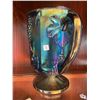 Image 2 : Beautiful, Vintage, Indiana, blue, iridescent, carnival glass pitcher, in the harvest grape pattern