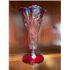 Image 2 : Vintage, Fenton, iridescent, red, carnival glass, vase, with daffodil pattern