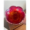 Image 3 : Vintage, Fenton, iridescent, red, carnival glass, vase, with daffodil pattern